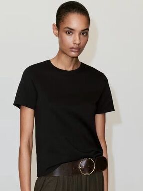 Mango Black Short-Sleeve Crewneck Tee 100% Cotton- Size XXL